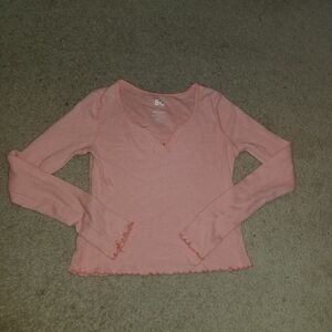 Coral pink henley long sleeve top